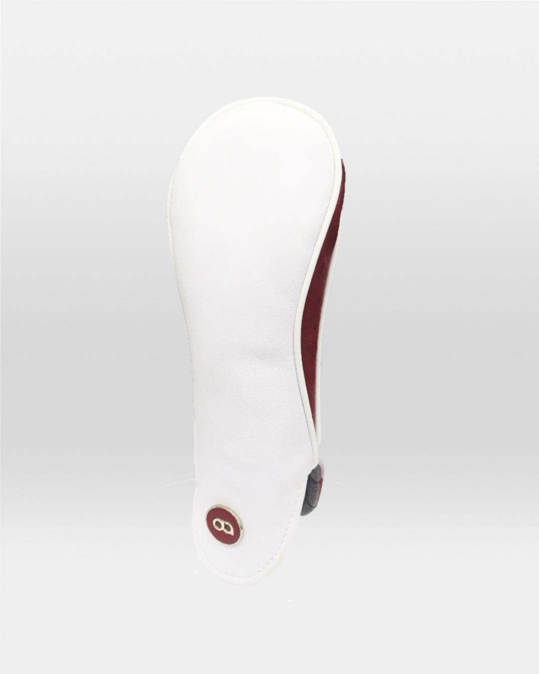 White and burgundy leather fairway golf club replacement headcover. Golf gift for women. Designer golf accessory. Waterproof. Leather emboss.