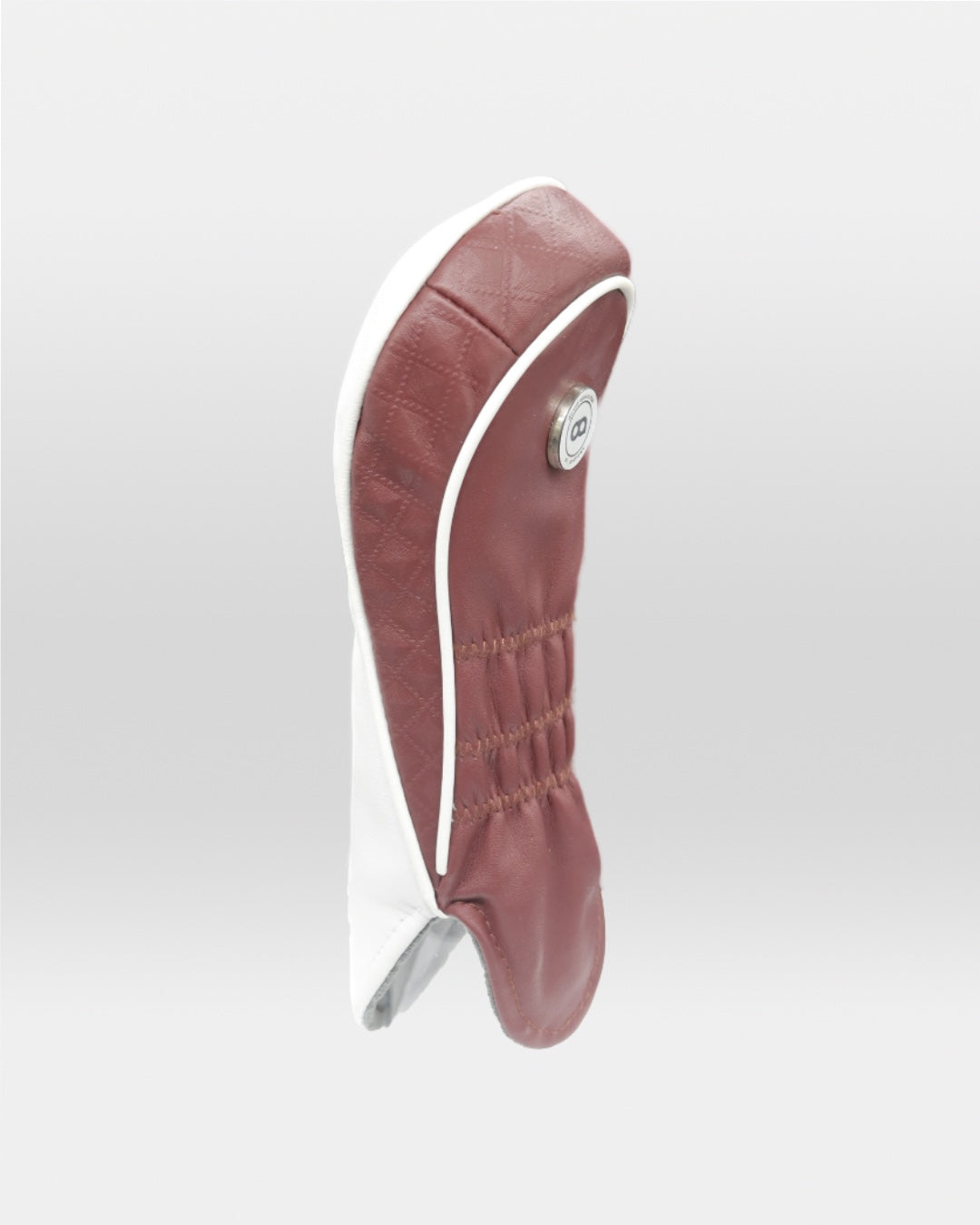White and burgundy leather fairway golf club replacement headcover. Golf gift for women. Designer golf accessory. Waterproof. Leather emboss.