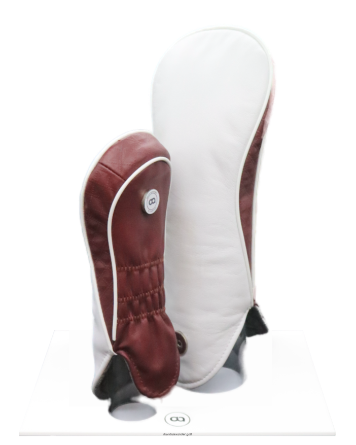 White and burgundy leather fairway headcover