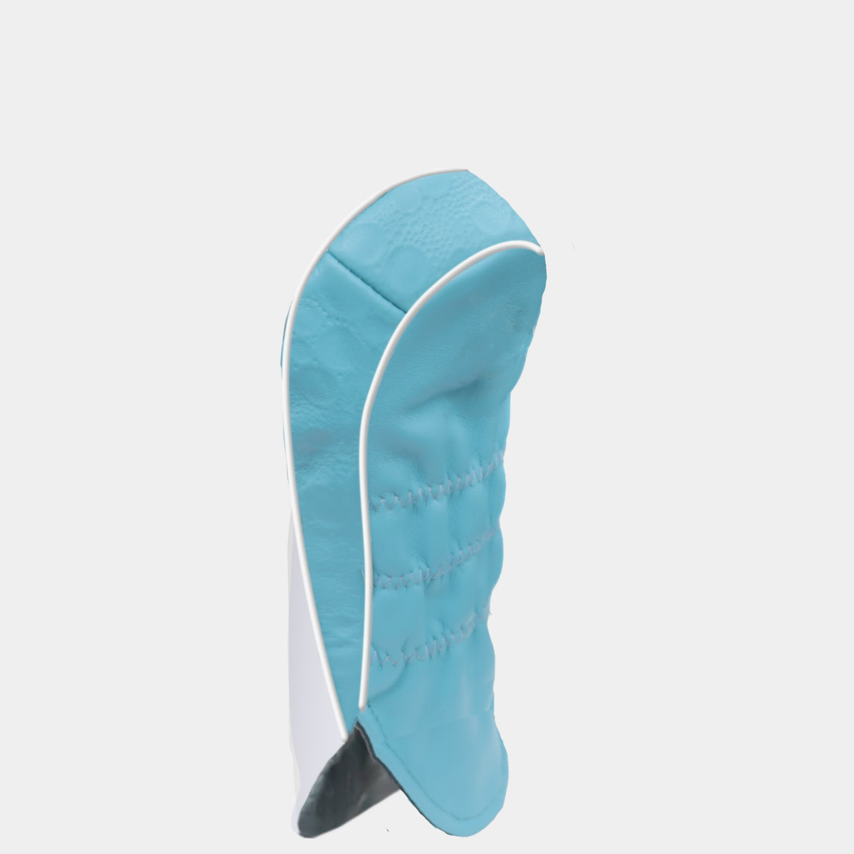 White and aqua blue leather hybrid golf club replacement headcover. Golf gift for women. Designer golf accessory. Waterproof. Leather emboss.