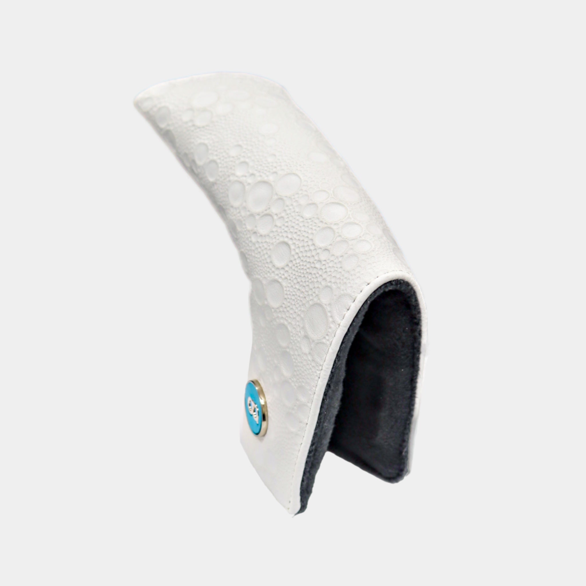 White leather moon' emboss putter golf club replacement headcover. Golf gift for women. Designer golf accessory. Waterproof.