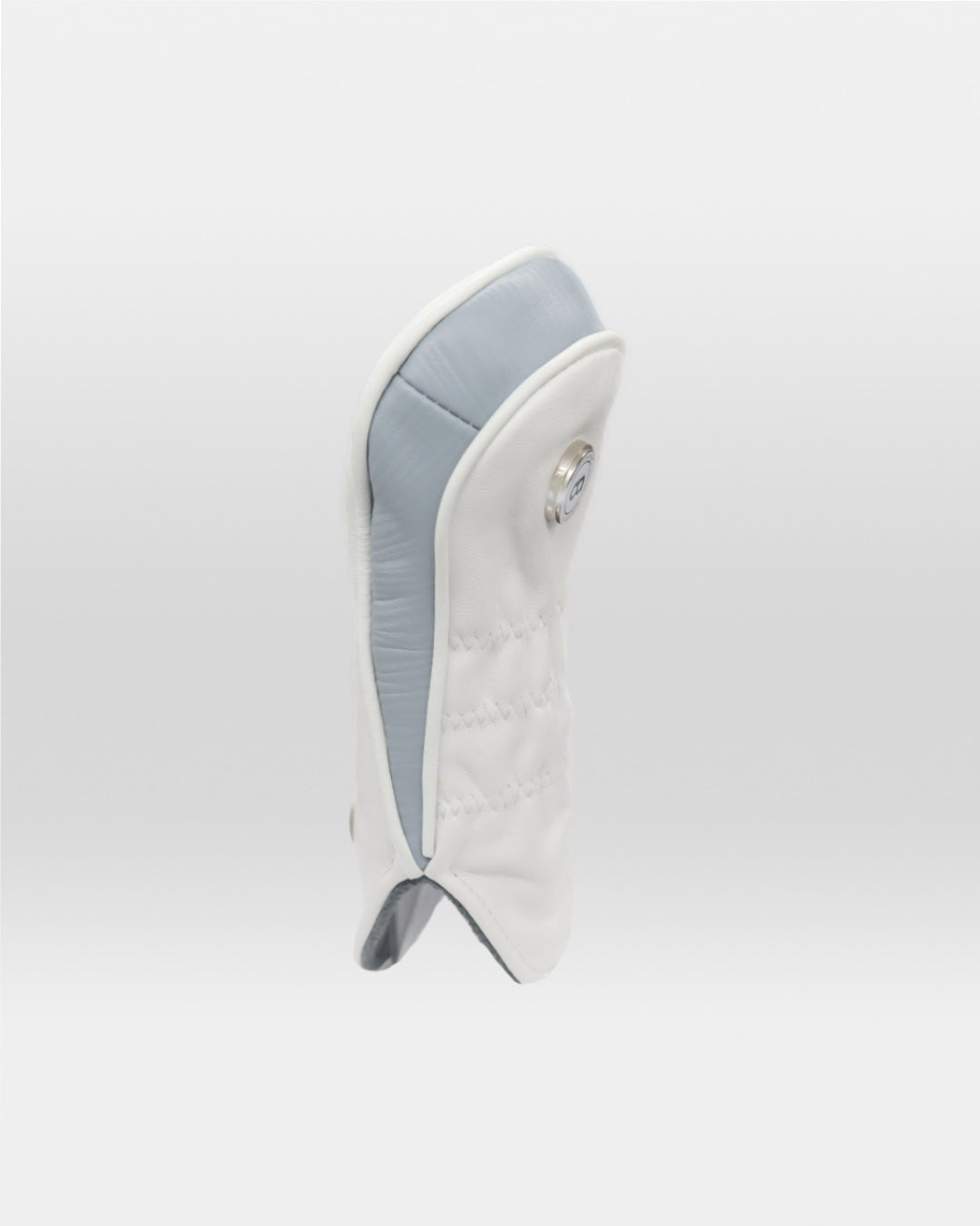 White and sea blue leather hybrid golf club replacement headcover. Golf gift for women. Designer golf accessory. Waterproof. Leather emboss.
