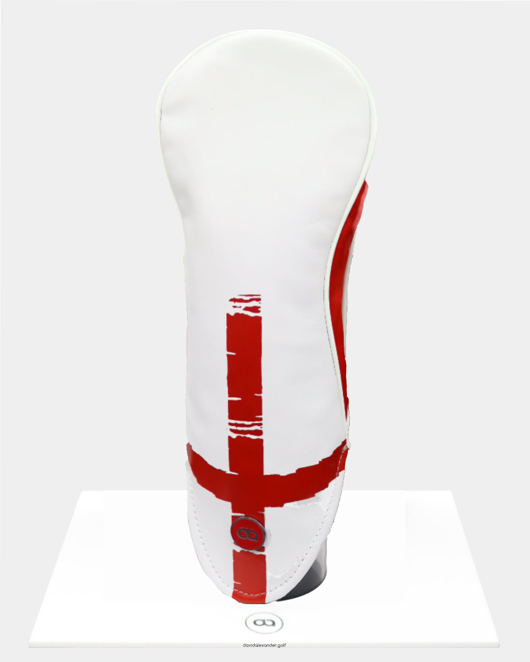 England leather putter golf club replacement headcover. White with red graphic print. Golf gift for men /women. Designer golf accessory. Waterproof. Digital print. Customisable.
