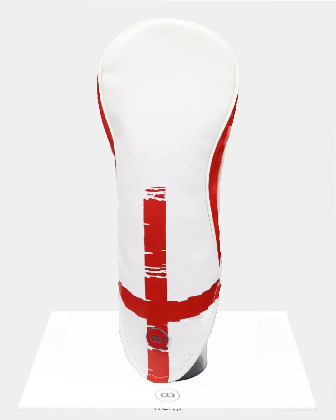England leather putter golf club replacement headcover. White with red graphic print. Golf gift for men /women. Designer golf accessory. Waterproof. Digital print. Customisable.