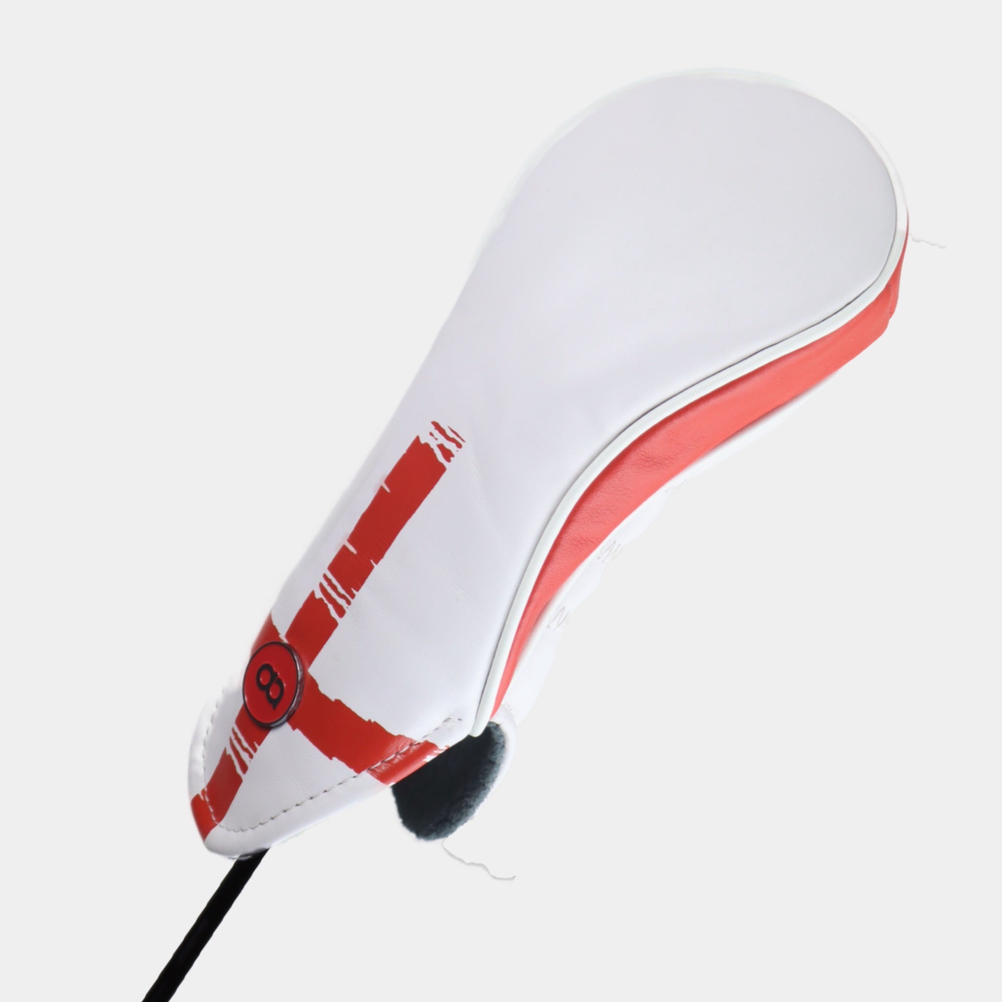 England leather fairway golf club replacement headcover. White with red graphic print. Golf gift for men /women. Designer golf accessory. Waterproof. Digital print. Customisable.