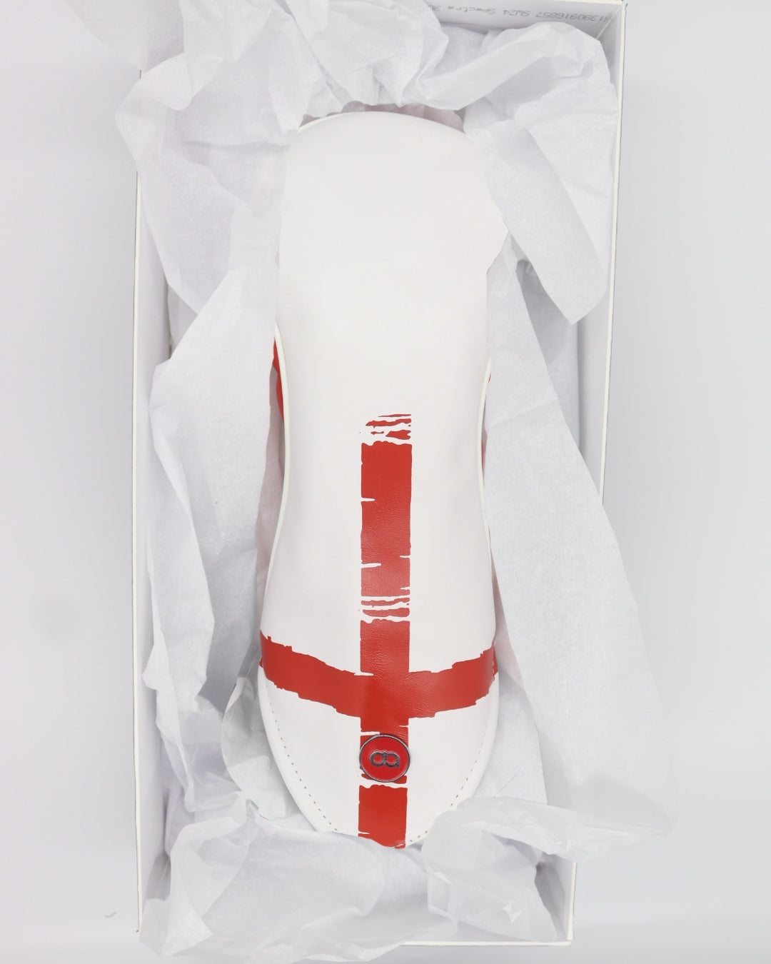 England white leather golf club headcover in a gift box. David Alexander Golf