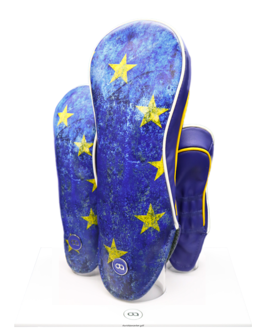Europe blue and yellow leather golf club headcover set by David Alexander