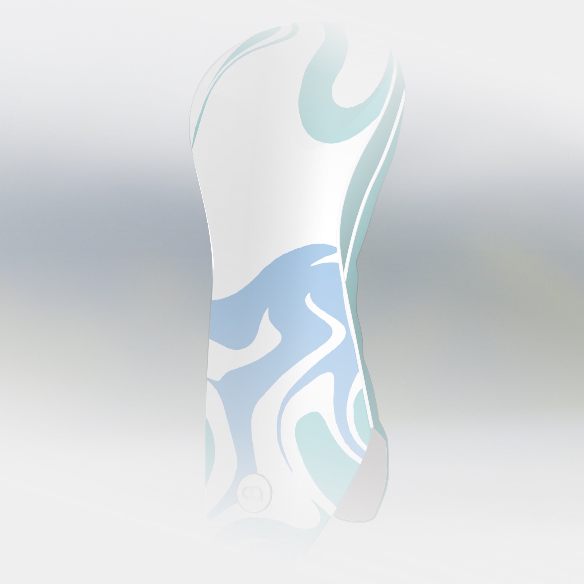 White, light blue and green leather driver headcover with swirl design by David Alexander.