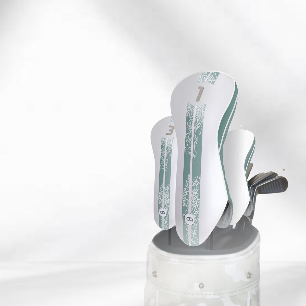HENNA Luxury Leather FAIRWAY Headcover in White and Teal Green