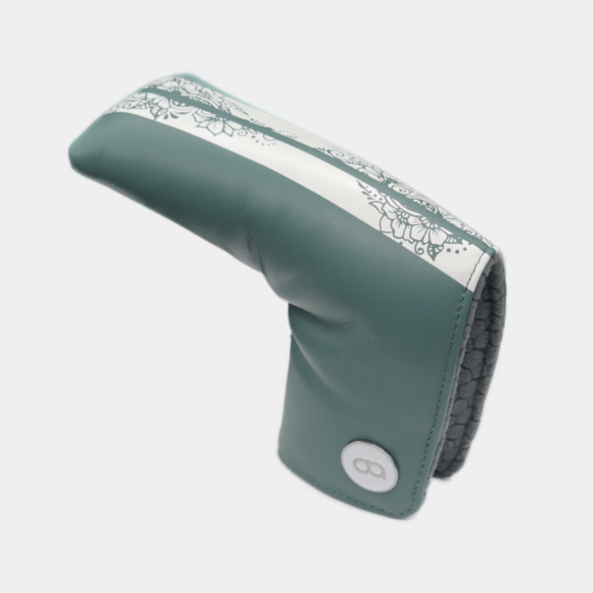 Green golf club head cover with white henna pattern by David Alexander