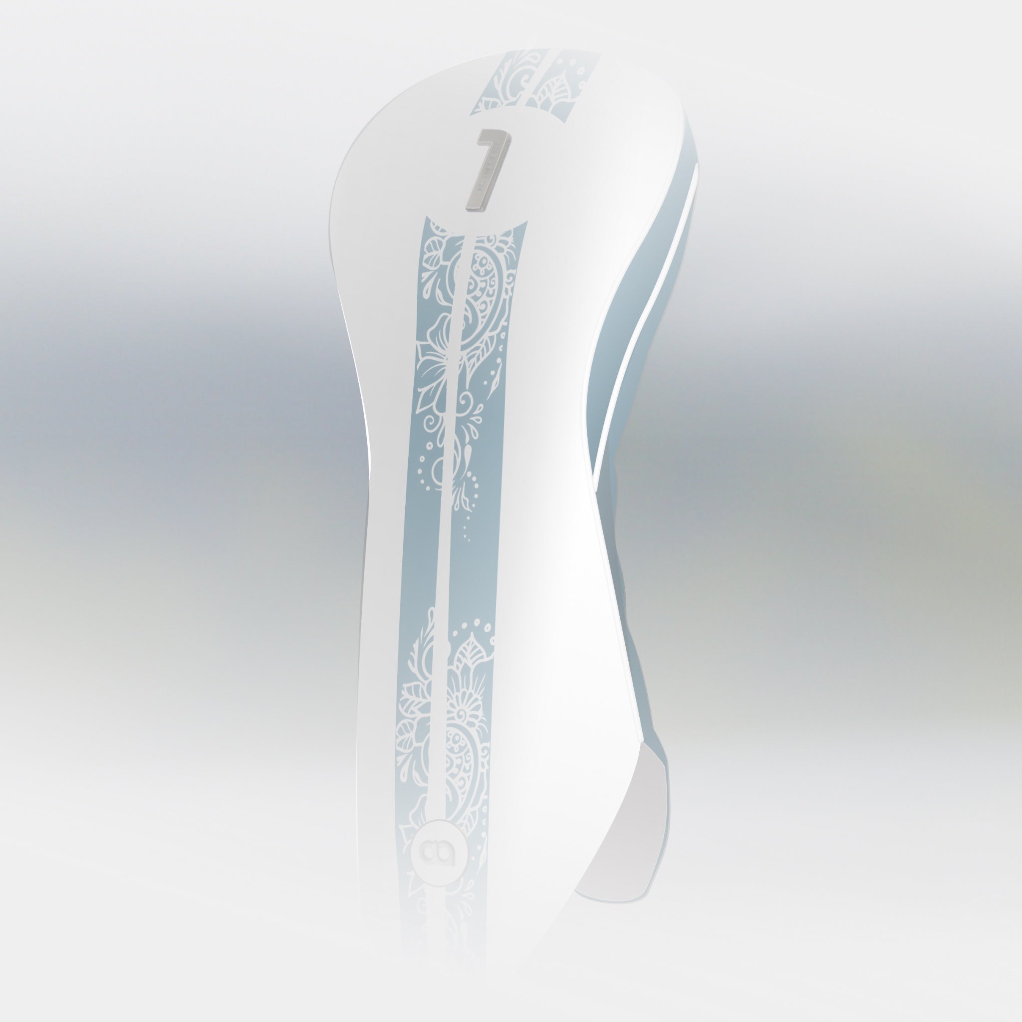 White and sea blue driver headcover with henna stripe by David Alexander.