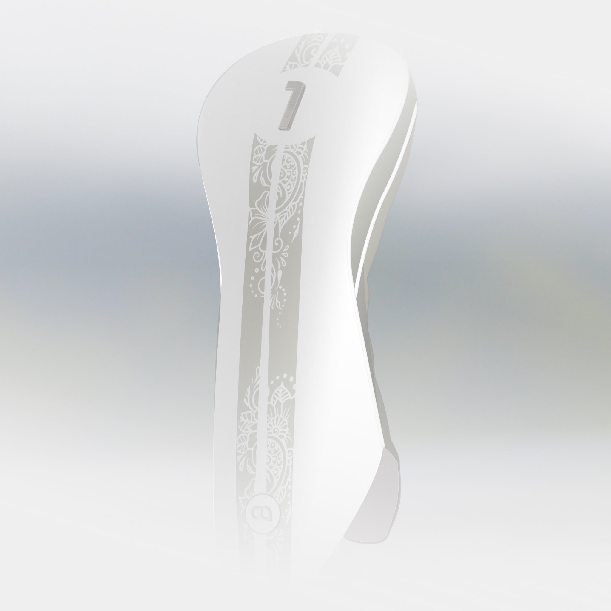 White and tea green leather driver headcover with henna stripe by David Alexander.