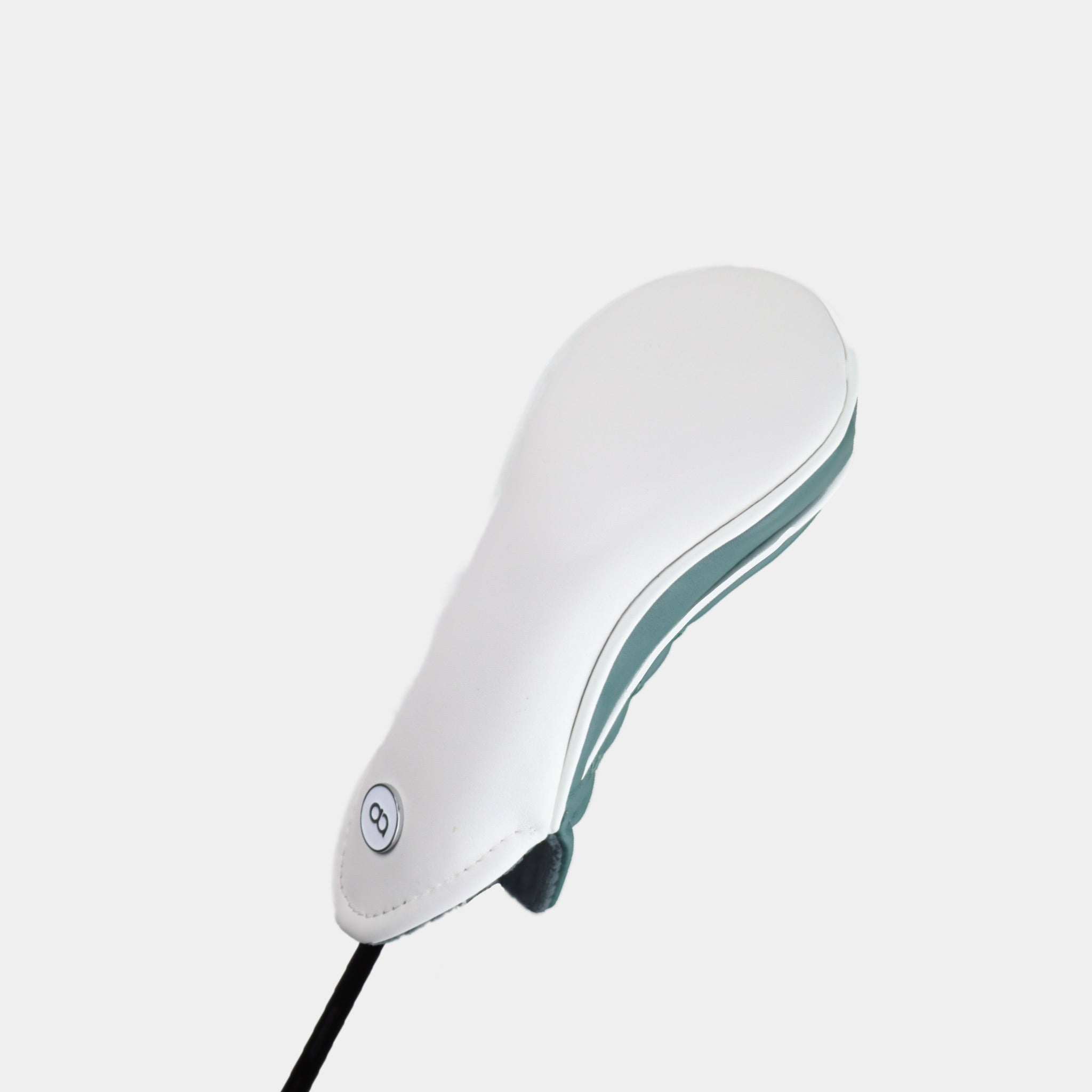 White and teal green henna leather headcover by David Alexander.
