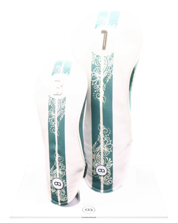 white and green leather fairway headcover with henna stripe design by David Alexander Golf