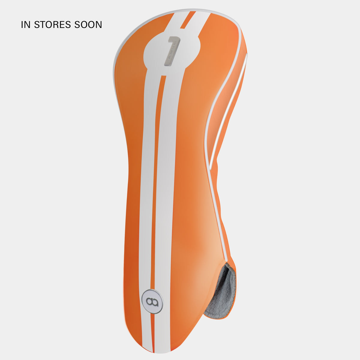Netherlands orange leather golf club driver headcover with white stripes and a chrome No 1.