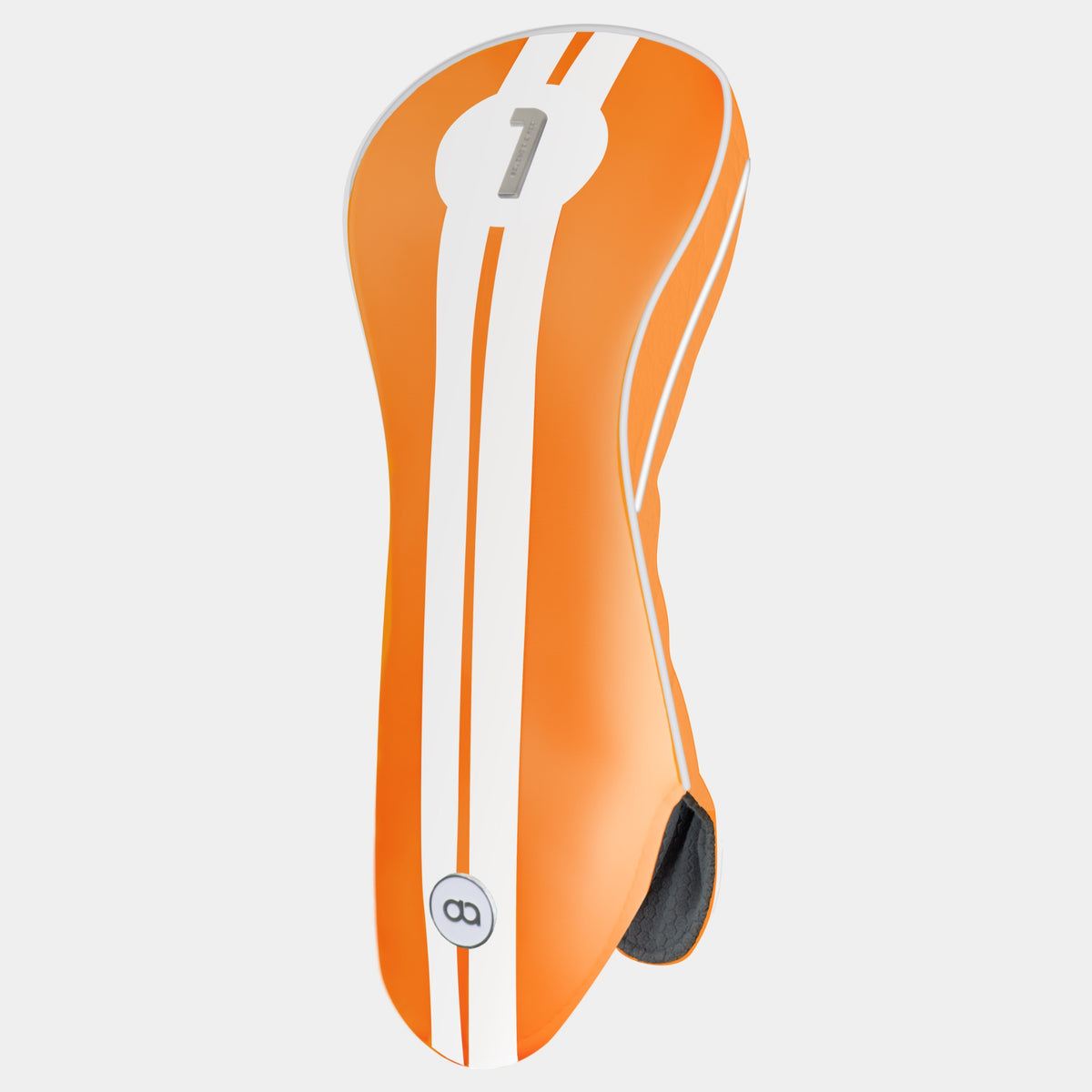 Netherlands orange leather golf club driver headcover with white stripes and a chrome No 1.