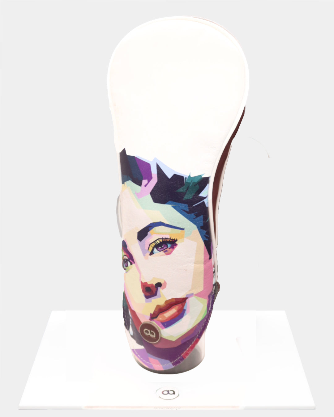 White and burgundy leather driver golf club replacement headcover. Golf gift for women. Designer golf accessory. Waterproof. Digital print. Elizabeth Taylor.