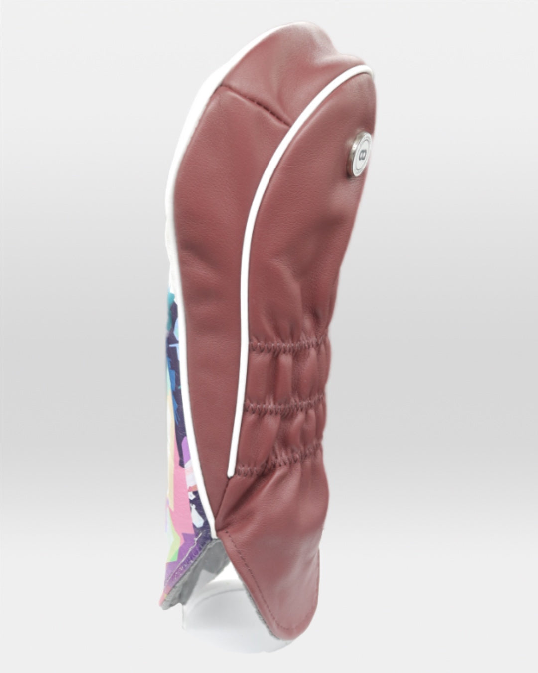 White and burgundy leather driver golf club replacement headcover. Golf gift for women. Designer golf accessory. Waterproof. Digital print. Elizabeth Taylor.