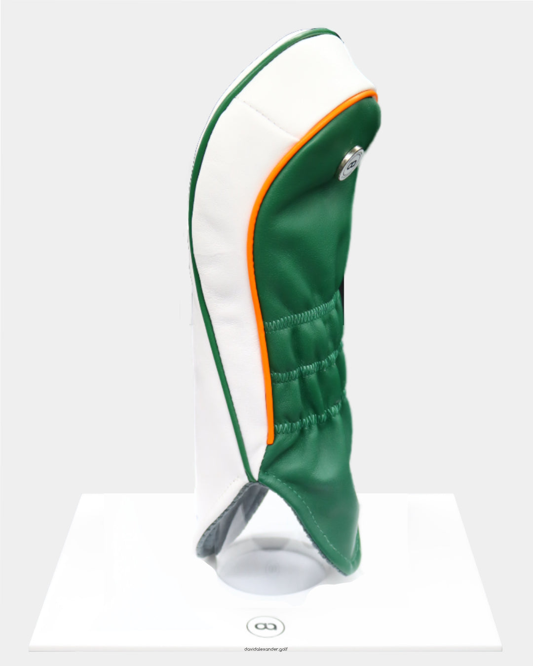 Ireland leather putter golf club replacement headcover. White and green. Golf gift for men /women. Designer golf accessory. Waterproof. Chrome Shamrock.