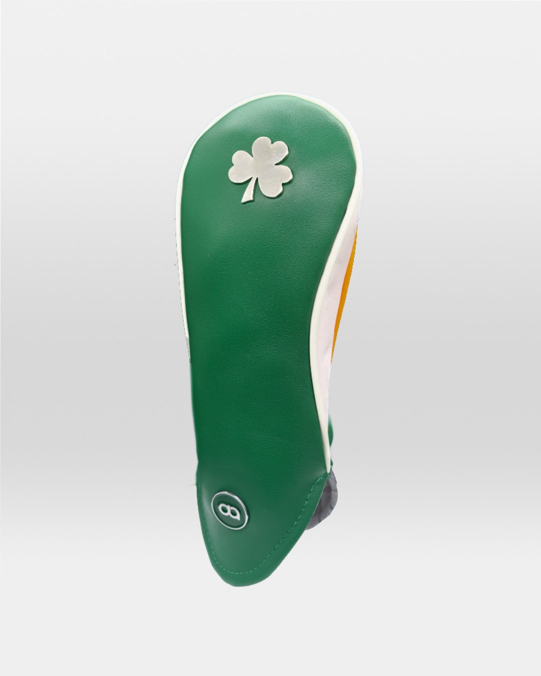 Ireland leather fairway golf club replacement headcover. Green with white sides, Golf gift for men /women. Designer golf accessory. Waterproof. Chrome emblem. Customisable.
