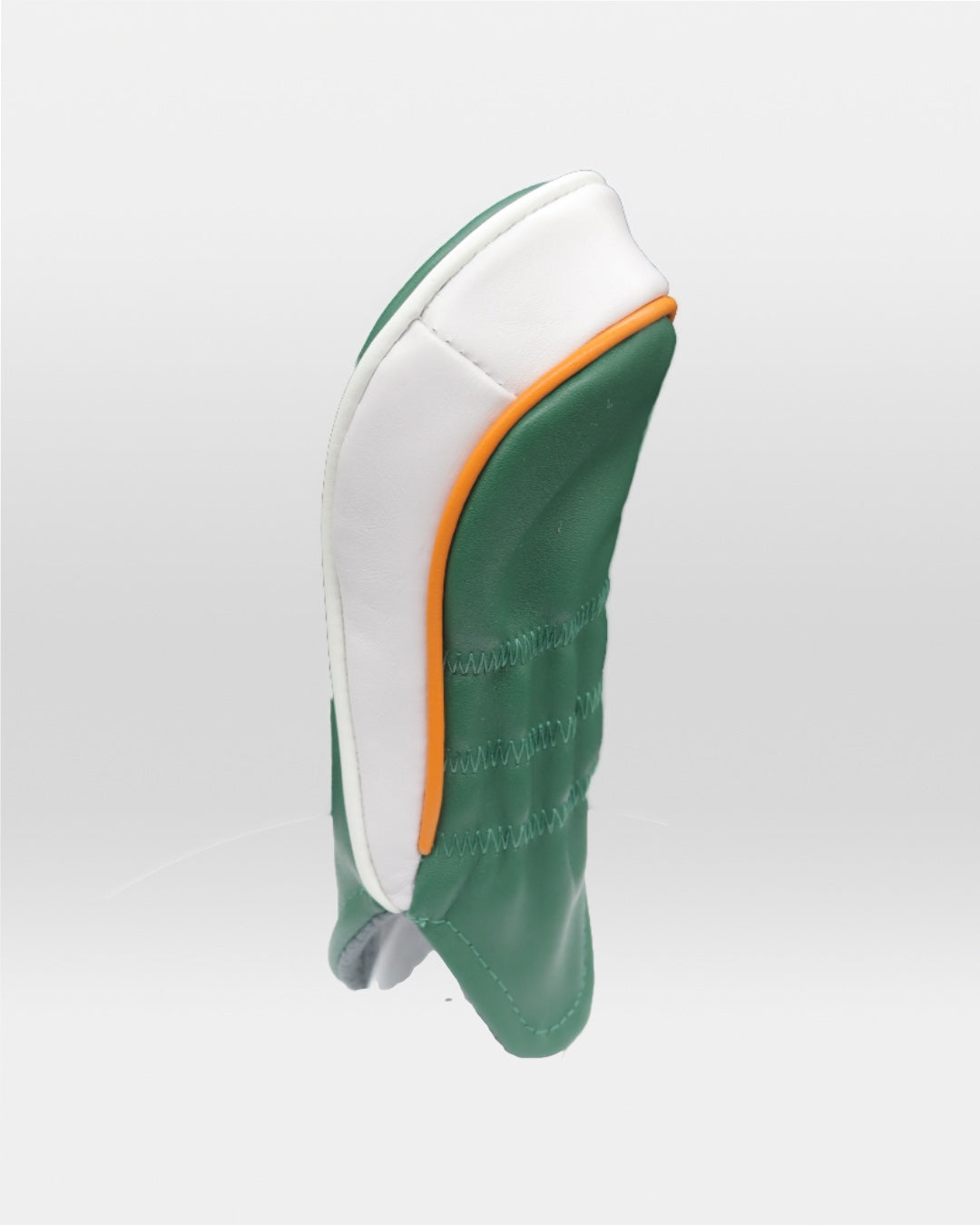 Ireland leather fairway golf club replacement headcover. Green with white sides, Golf gift for men /women. Designer golf accessory. Waterproof. Chrome emblem. Customisable.