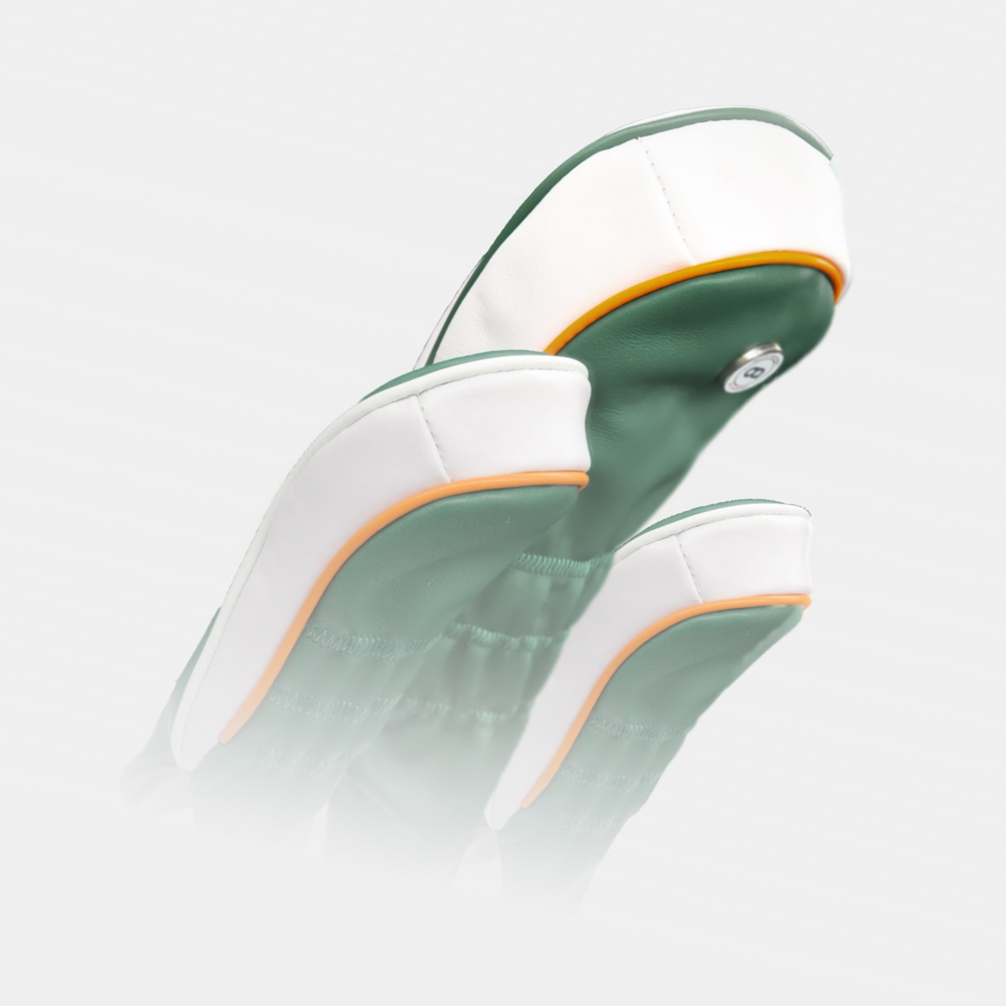 Ireland green and white leather golf club headcovers wit chrome shamrock by Dave Alexander