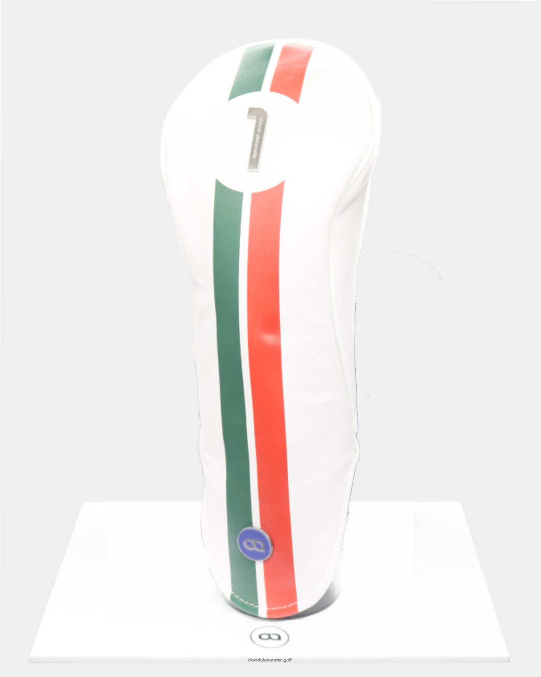 Italia white and blue leather headcover by David Alexander.