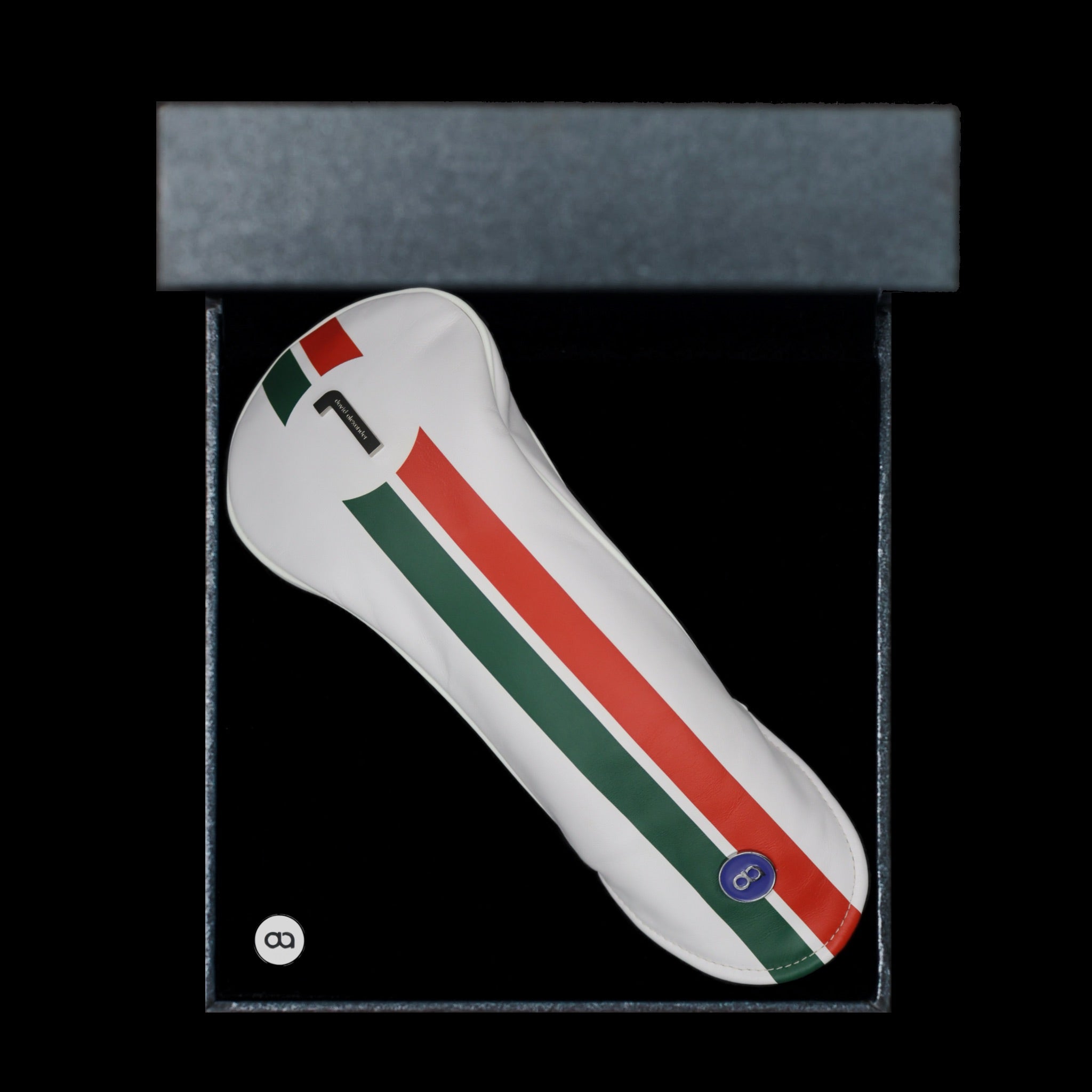 Italia white and blue leather striped headcover in black gift box