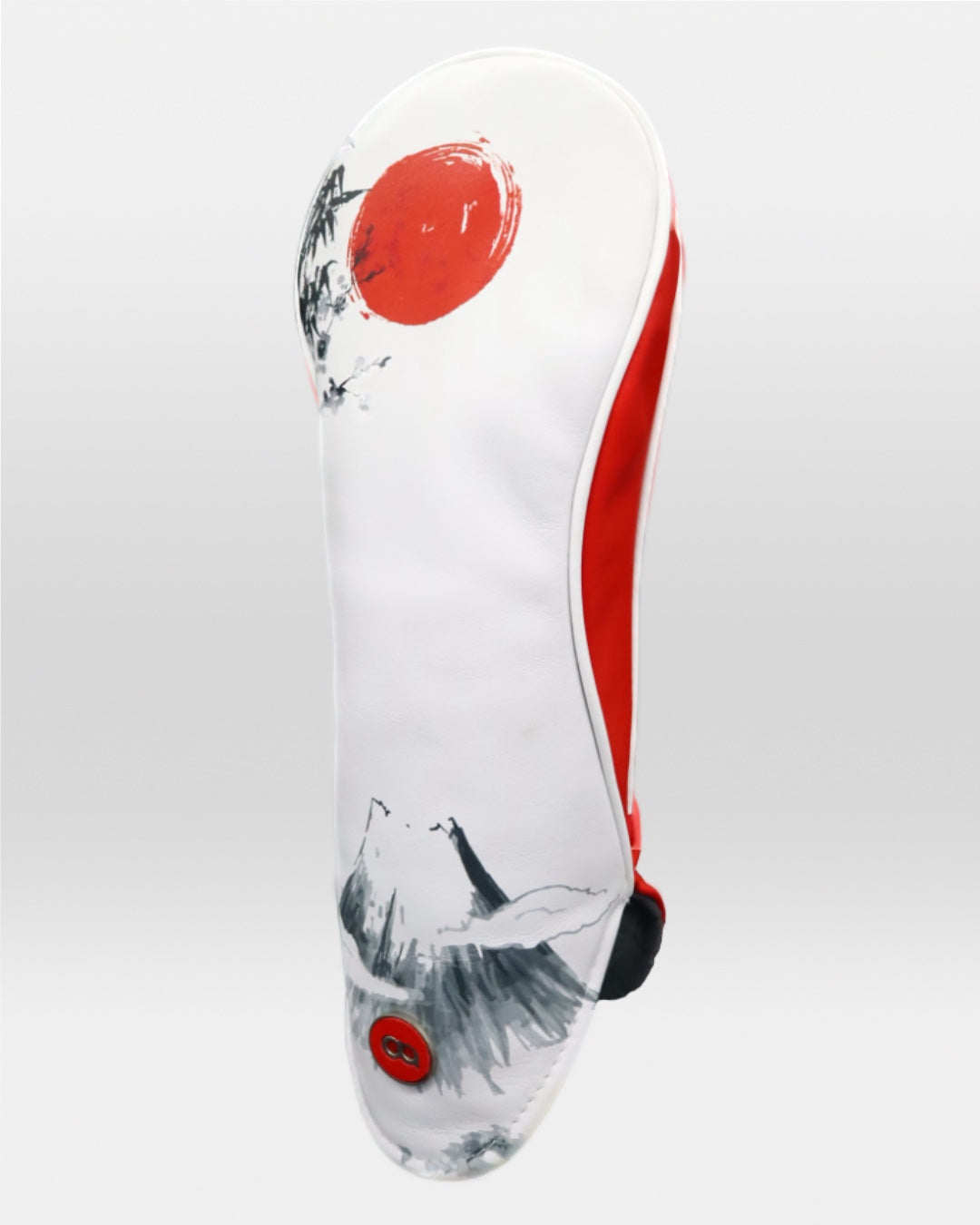 White, and red leather driver golf club replacement headcover. Golf gift for men /women. Designer golf accessory. Waterproof. Customisable. Digital print.