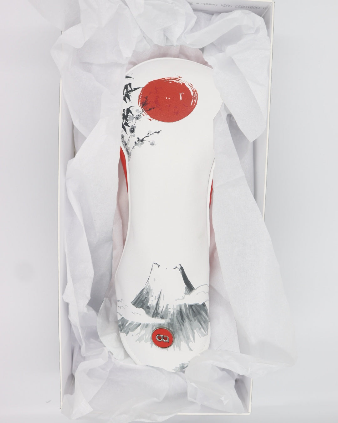 Japan white leather golf club headcover in a gift box. David Alexander Golf