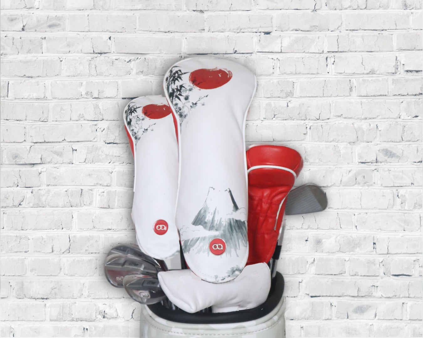 Korea white and red golf club headcover set by David Alexander.