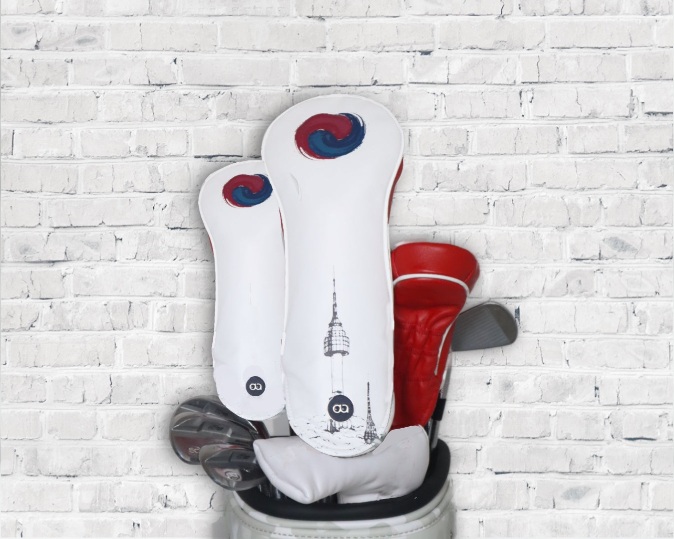 Korea white and red golf club headcover set by David Alexander.
