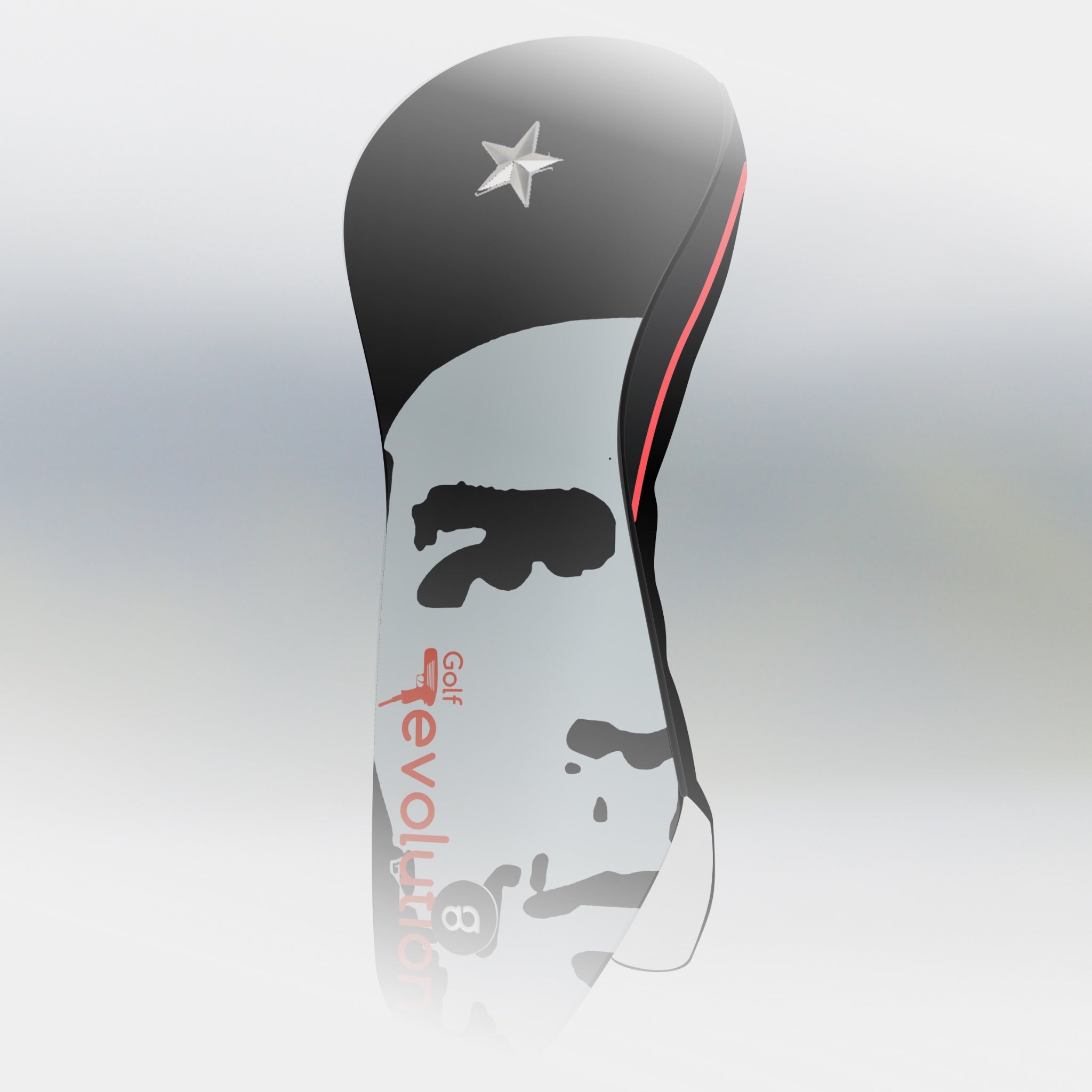 Black leather headcover with Che Guevara design. Golf Revolution by David Alexander