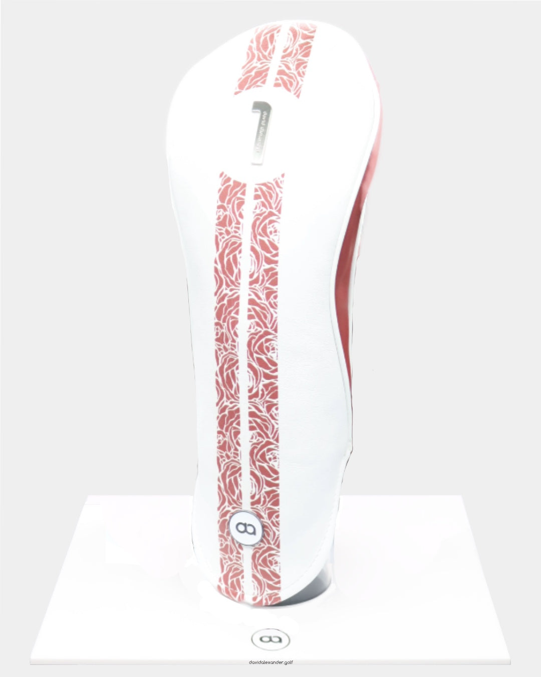 White and crimson red leather headcover by David Alexander.