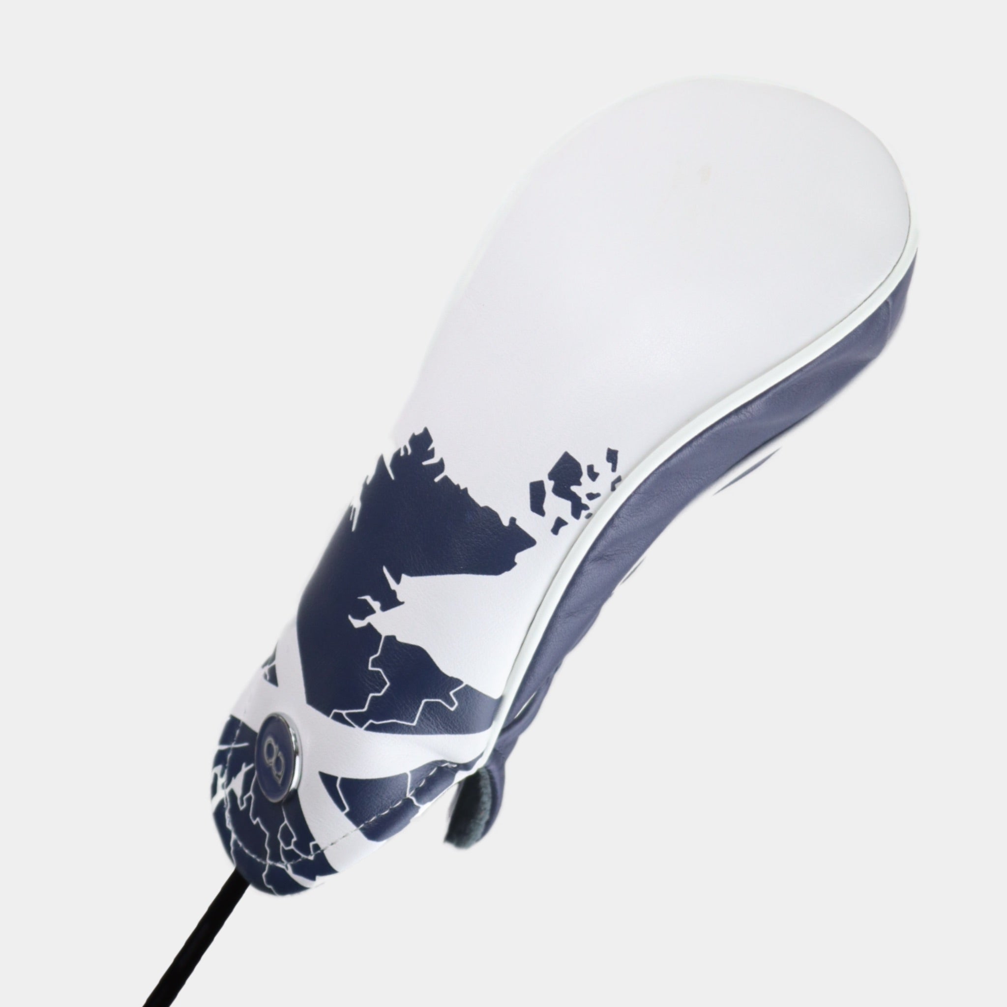 Scotland leather fairway golf club replacement headcover. White and navy blue. Golf gift for men /women. Designer golf accessory. Waterproof. Digital print.