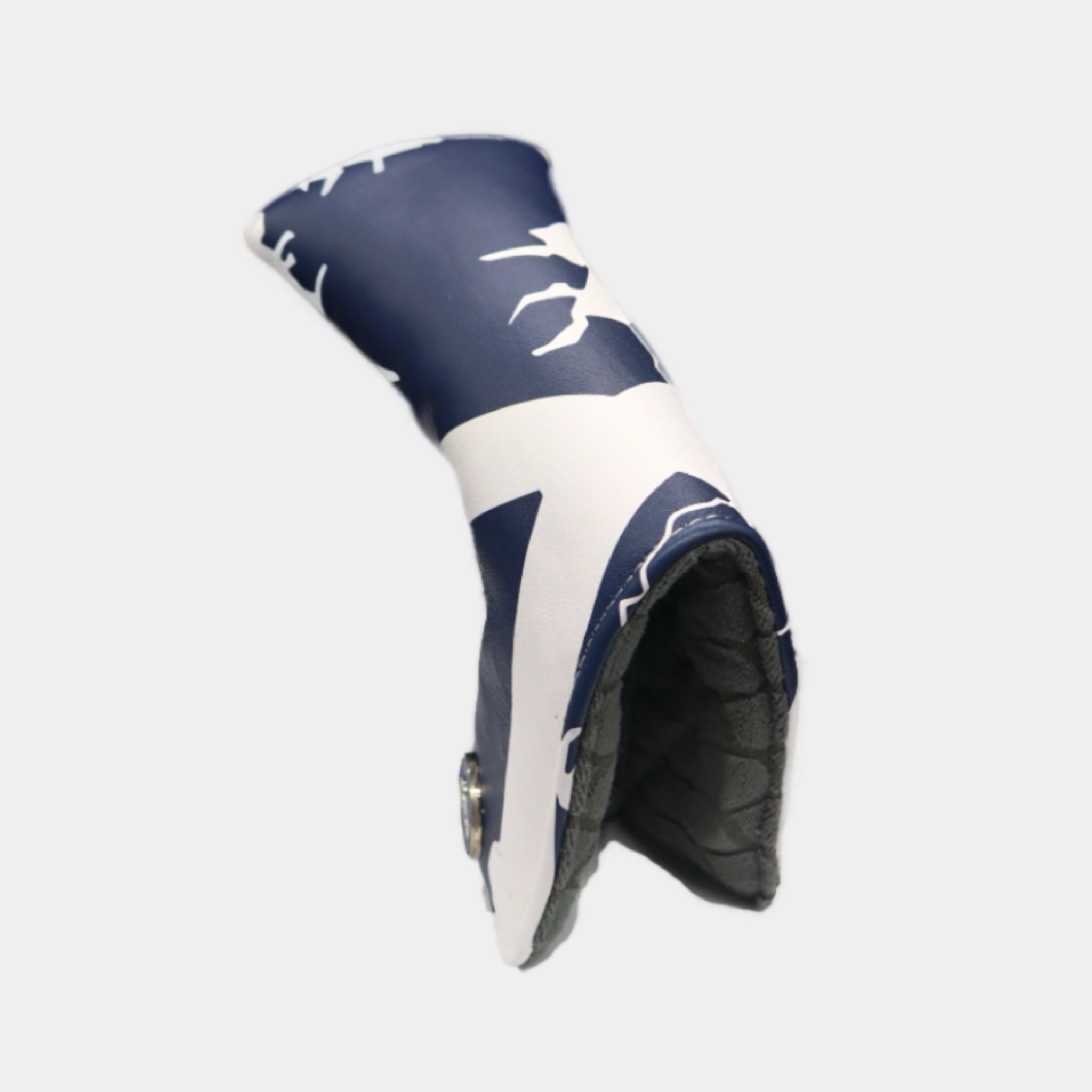 Scotland leather putter golf club replacement headcover. White and navy blue. Golf gift for men /women. Designer golf accessory. Waterproof. Digital print.