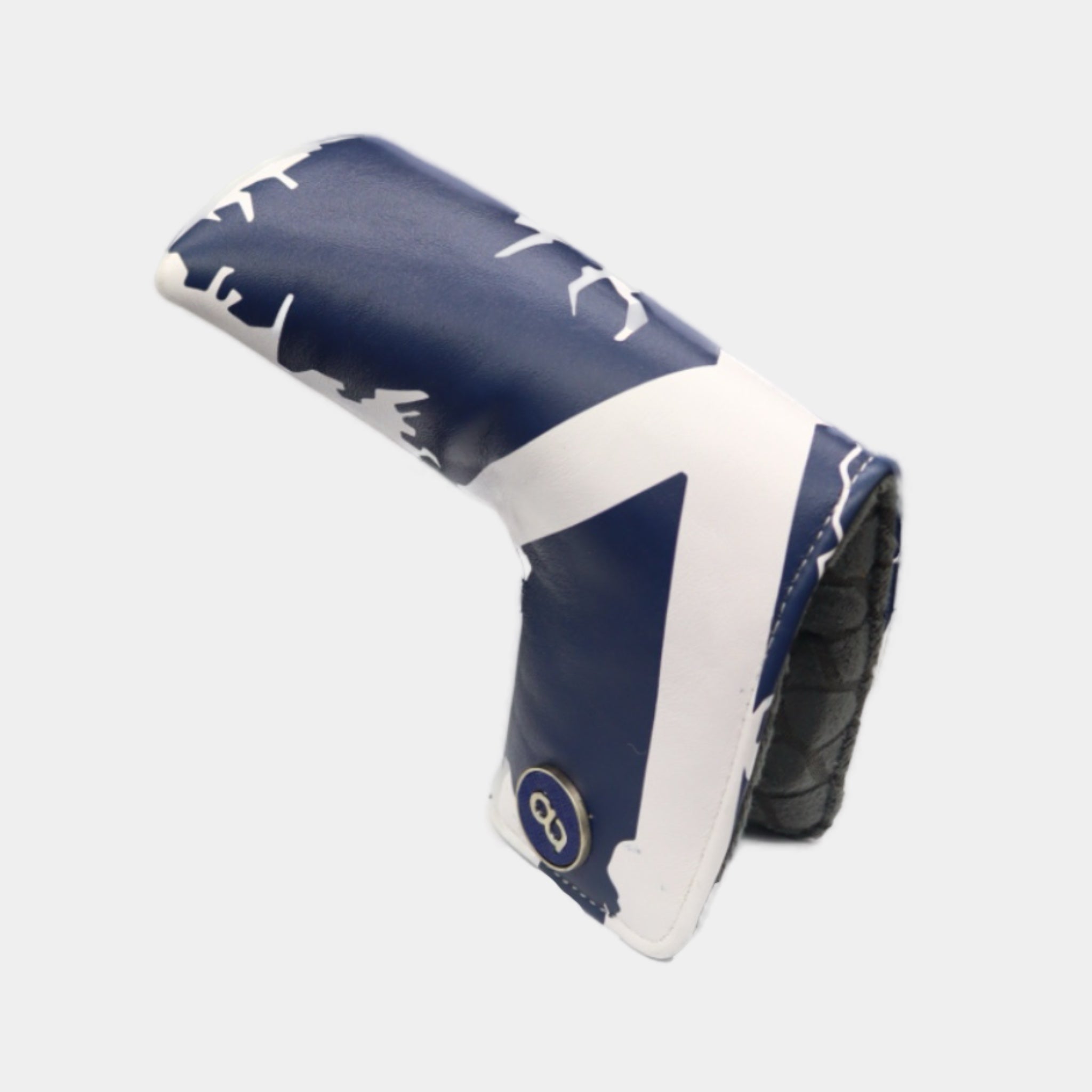 Scotland leather putter golf club replacement headcover. White and navy blue. Golf gift for men /women. Designer golf accessory. Waterproof. Digital print.