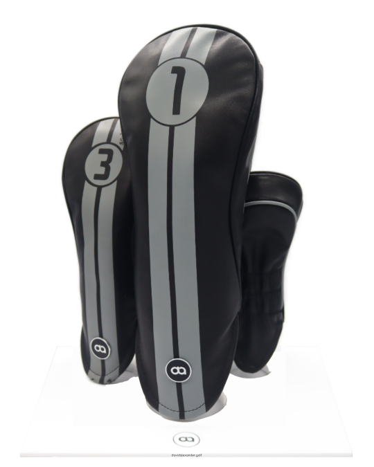 Black and grey leather golf club headcover set by David Alexander