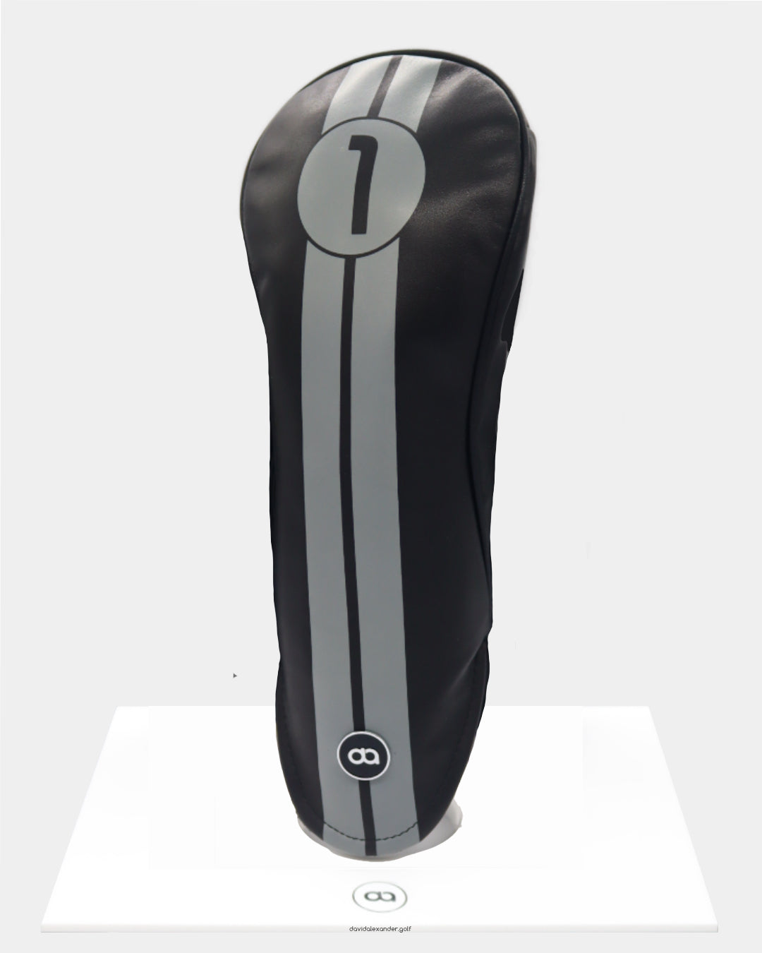 Black leather driver golf club replacement headcover. Golf gift for men. Designer golf accessory. Waterproof. Digital print. Customisable.