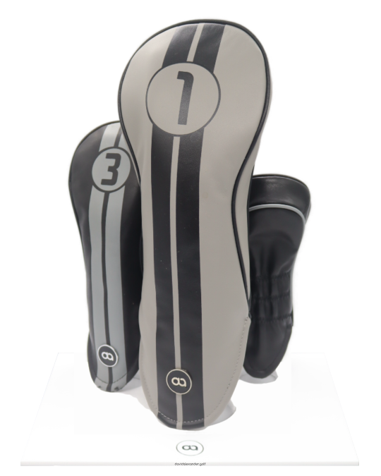 Black and grey leather golf club headcover set. Racing Line by David Alexander