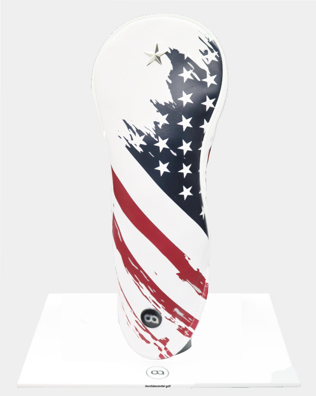 USA leather driver golf club replacement headcover. Red, white and blue, Golf gift for men /women. Designer golf accessory. Waterproof. Digital print. Chrome emblem. Customisable