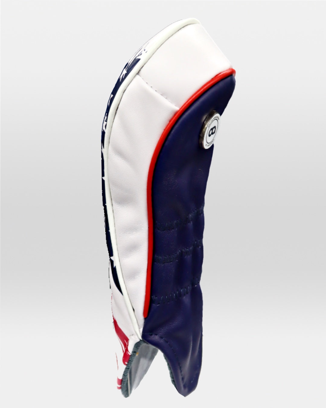 USA leather driver golf club replacement headcover. Red, white and blue, Golf gift for men /women. Designer golf accessory. Waterproof. Digital print. Chrome emblem. Customisable