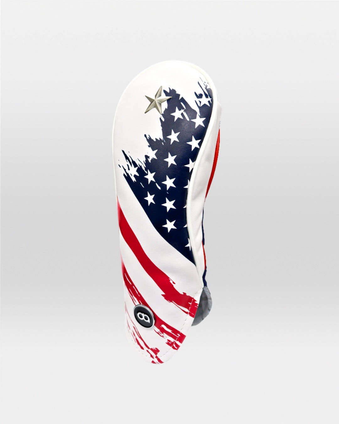 USA leather fairway golf club replacement headcover. Red, white and blue, Golf gift for men /women. Designer golf accessory. Waterproof. Digital print. Chrome emblem. Customisable.