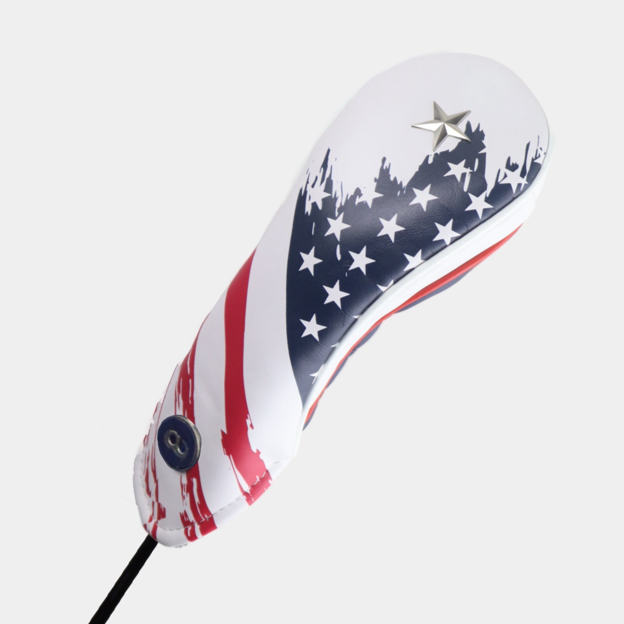 USA leather fairway golf club replacement headcover. Red, white and blue, Golf gift for men /women. Designer golf accessory. Waterproof. Digital print. Chrome emblem. Customisable.