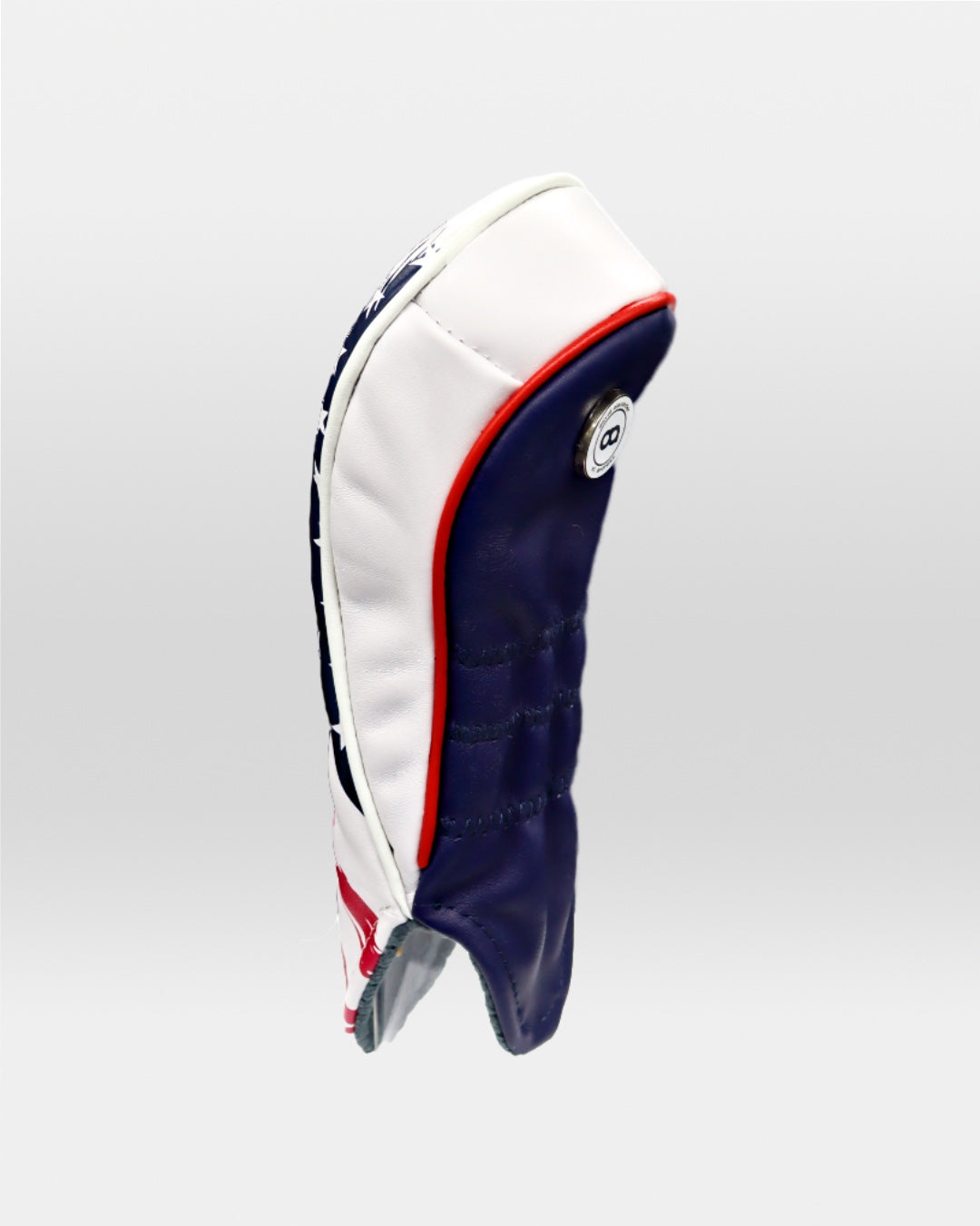 USA leather fairway golf club replacement headcover. Red, white and blue, Golf gift for men /women. Designer golf accessory. Waterproof. Digital print. Chrome emblem. Customisable.