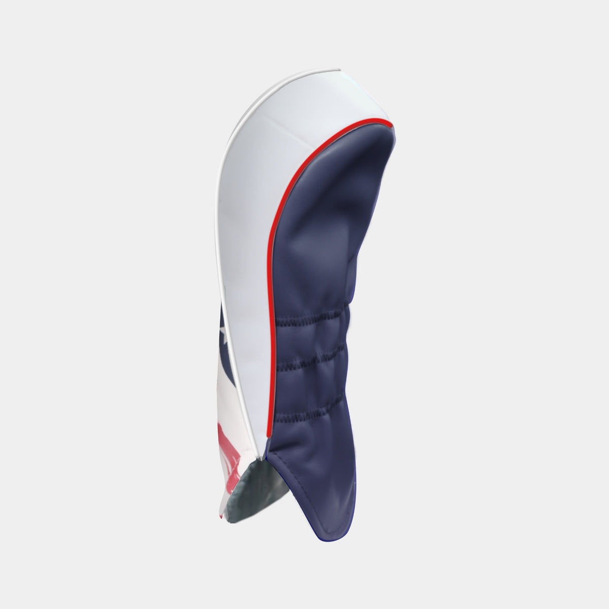 USA leather driver golf club headcover with a grunge stars and strip design on a white front with a navy blue back. White and red pipping.
