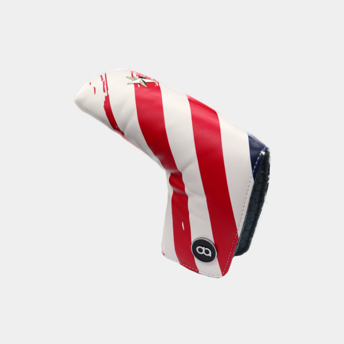 USA leather putter golf club replacement headcover. Red, white and blue, Golf gift for men /women. Designer golf accessory. Waterproof. Digital print. Chrome emblem.