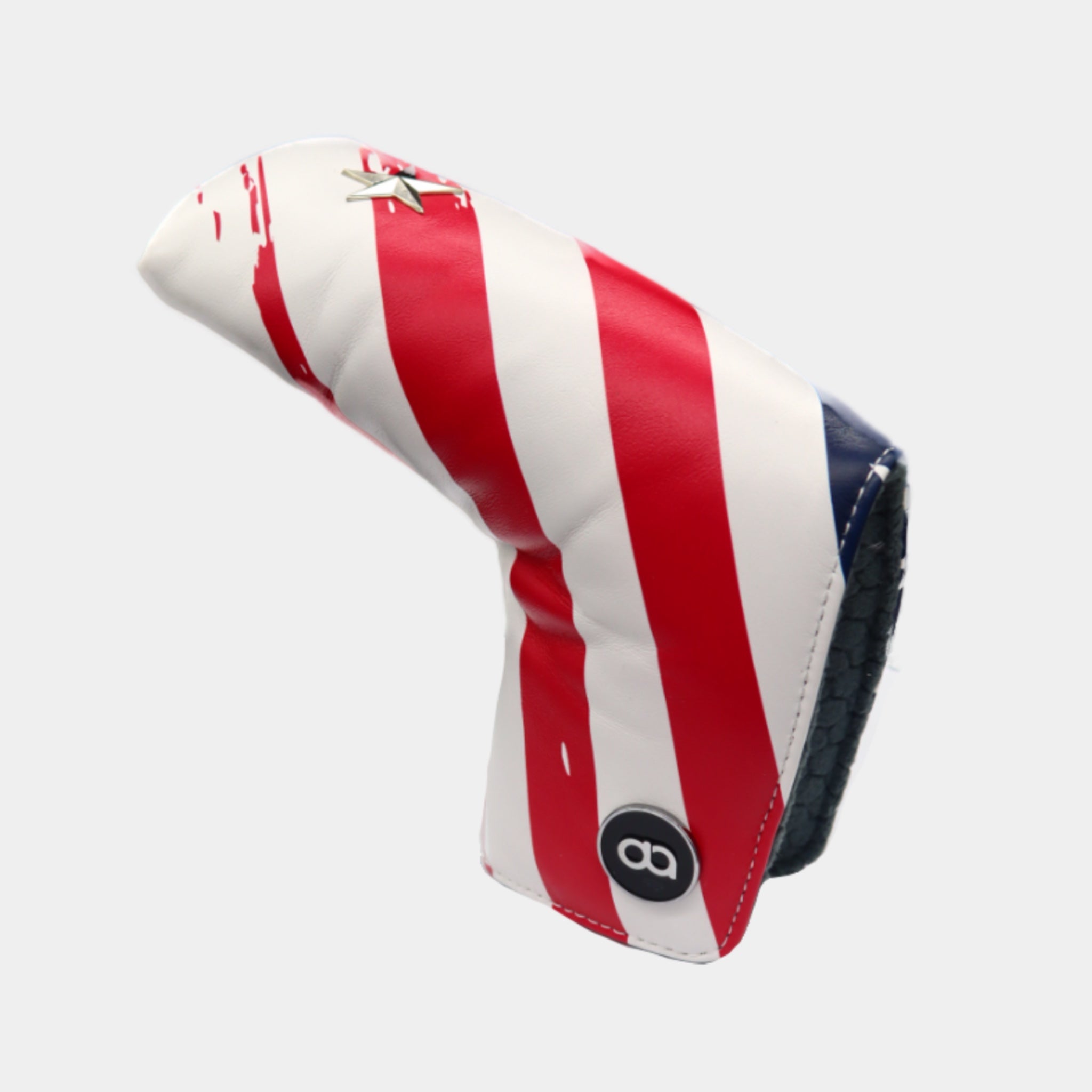 USA leather putter golf club replacement headcover. Red, white and blue, Golf gift for men /women. Designer golf accessory. Waterproof. Digital print. Chrome emblem.