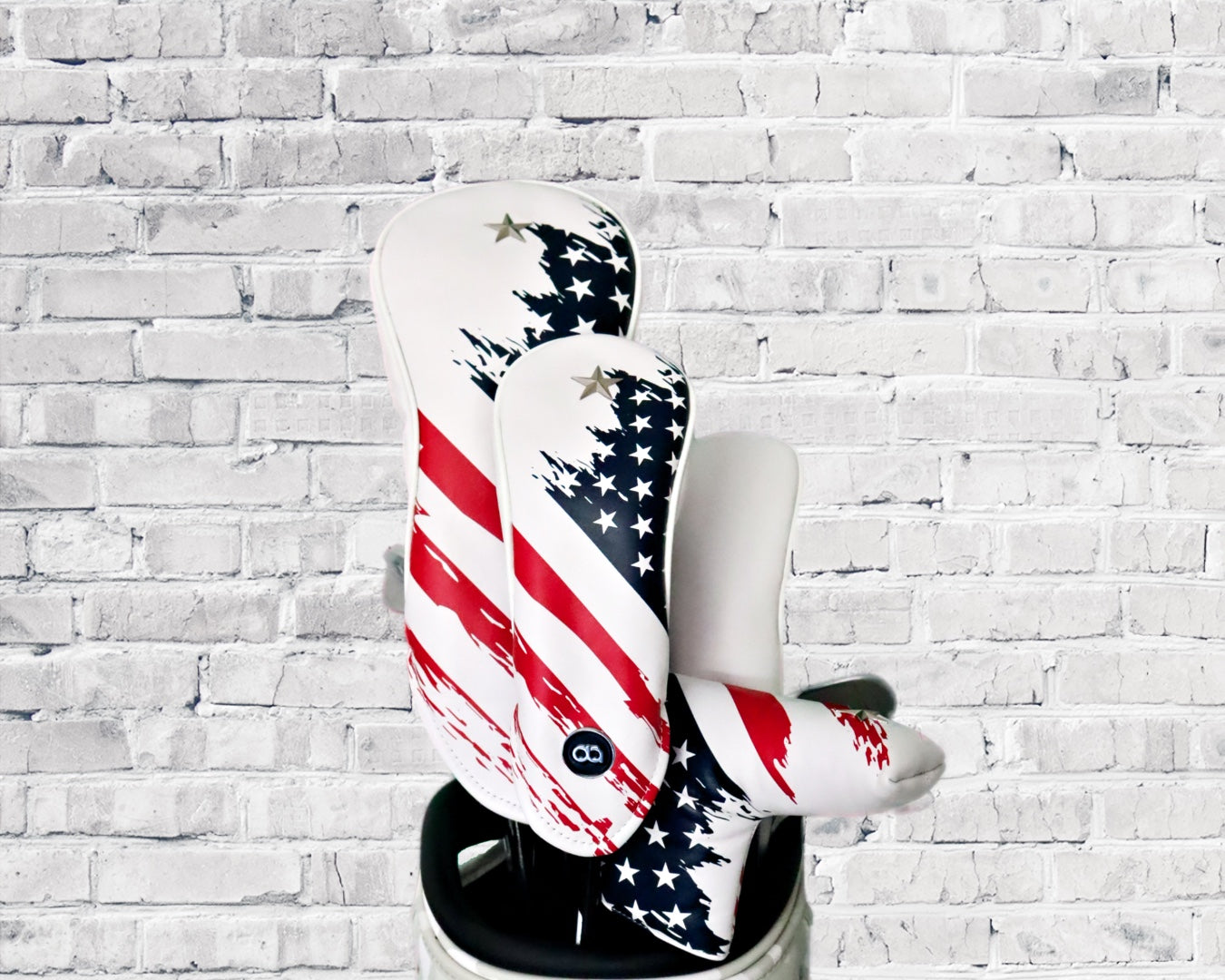 USA leather golf club replacement headcover set. Golf got for men /women. Waterproof. Digital print. Chrome emblem. Customisable.