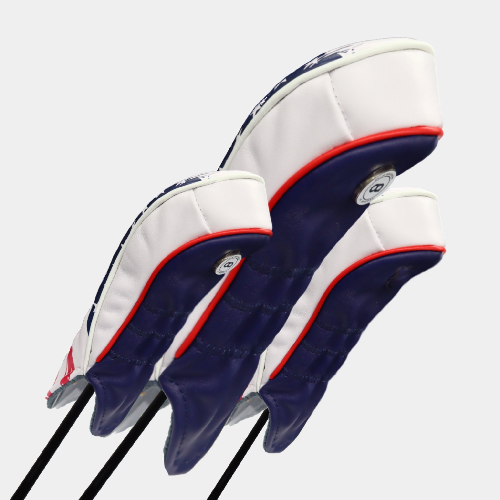 A set of USA red, white and blue stars and stripes headcover with chrome stars by David Alexander